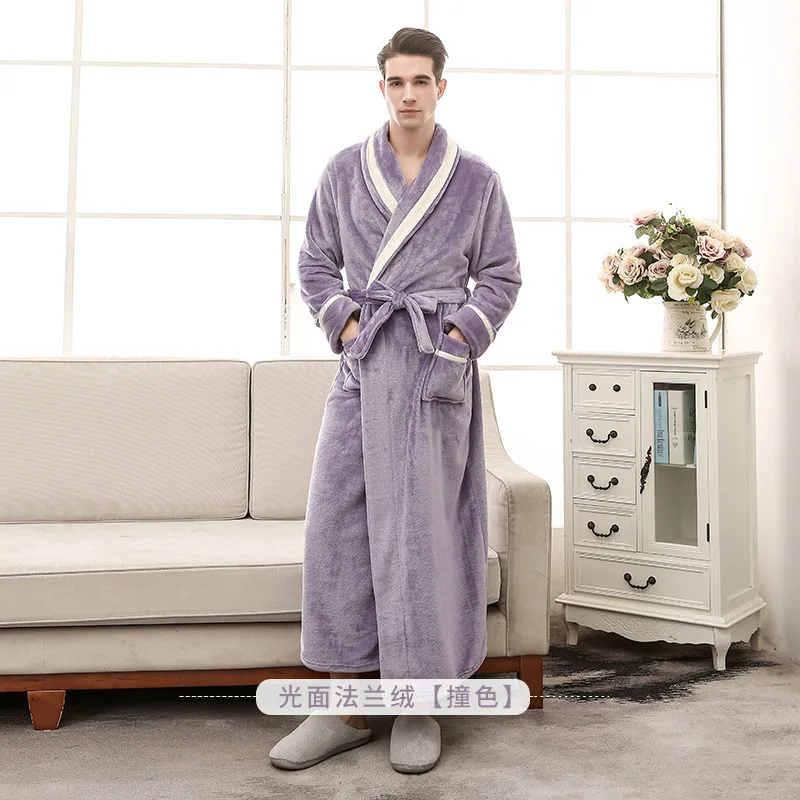 Purple M Couple Pajamas Autumn and Winter Bathrobe Long Thick Flannel Couple Bathrobe Loose Plus Size Pajamas Home Clothes Sleepwear - Цвет: Purple M