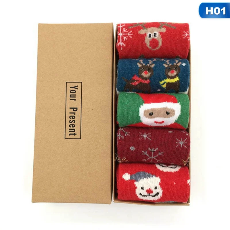 H01 5 пар/компл. новые женские осенне-зимняя одежда из шерсти хлопковые носки набор Для женщин Утепленная Одежда Размеры носки с забавными рисунками с короткими рождественские носки - Цвет: H01