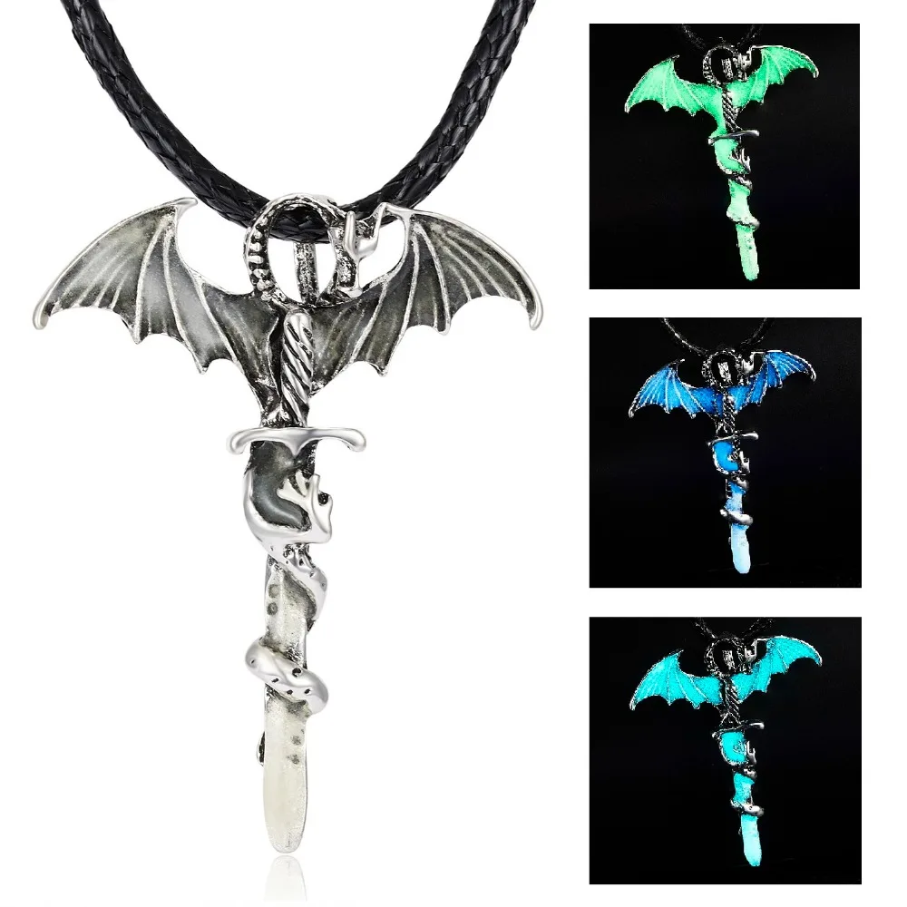Rinhoo винтажный магический стимпанк светящийся панк ожерелья с кулоном драконом мужские ювелирные изделия светится в темноте кулон ожерелье