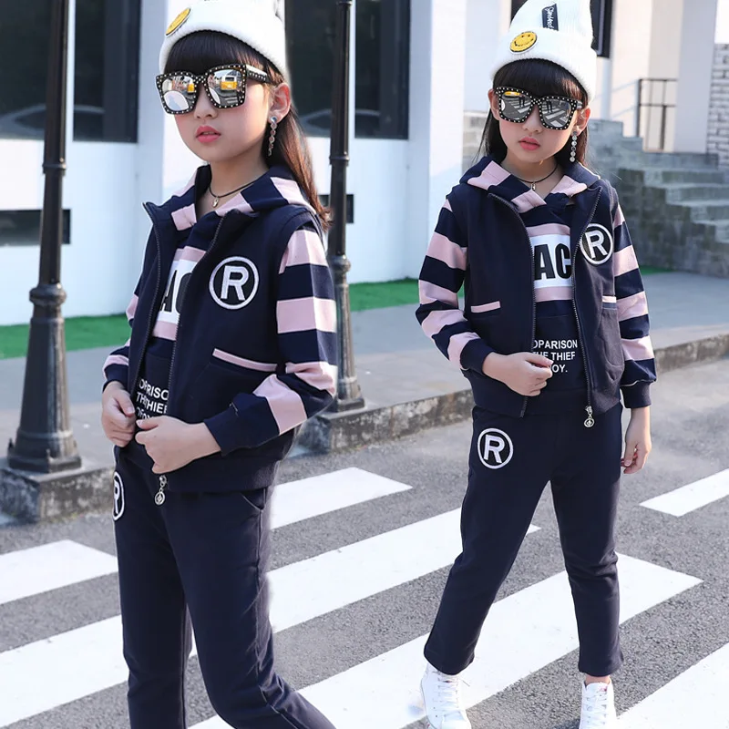 

Childrenswear GIRL'S Suit 2019 New Style Spring And Autumn Korean-style Casual CHILDREN'S Sweater Three-piece Set-Big Boy 12-Yea