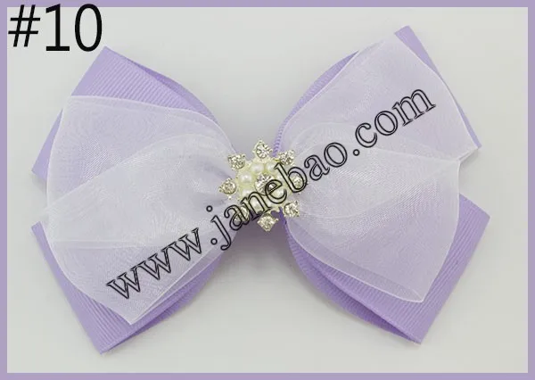 120 шт, 4,5 дюймов, шелковые Многослойные банты для волос, серебристые Стразы ручной работы, банты для волос из органзы, банты для волос для девочек с зажимом