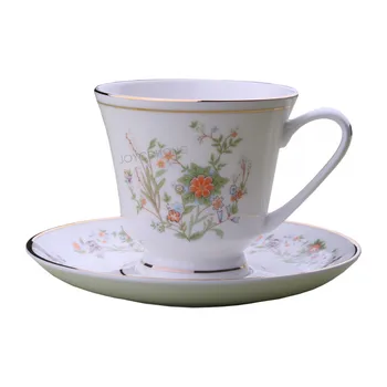 

Ceramic Coffee Tea Cups Set With Gold Edge, Porcelain Tea Mugs Coffee Mugs and Saucer Set With Flower