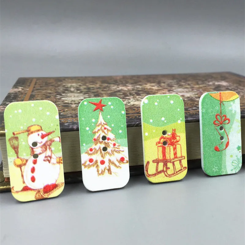 100pcs Mixed Christmas pattern Buttons Wooden Sewing crafts scrapbooking 34mm