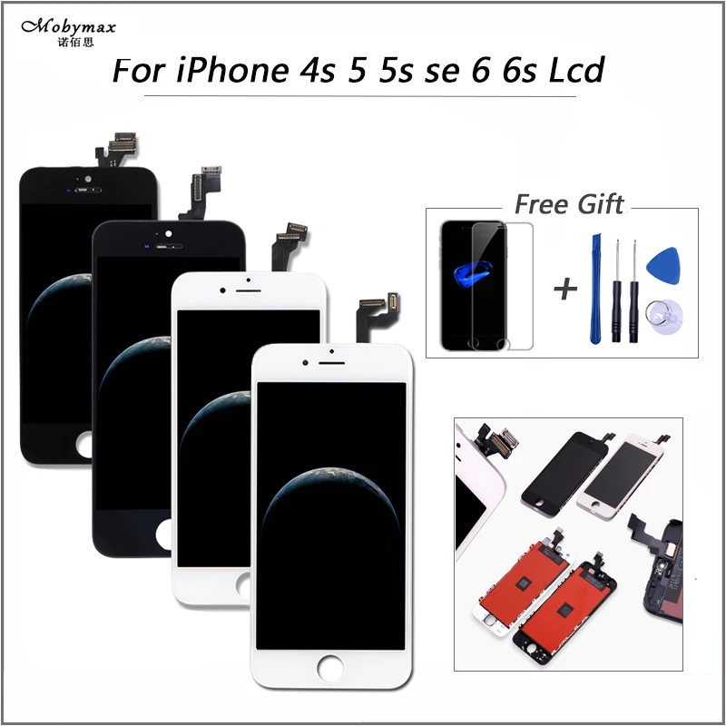 Оригинальный ЖК-дисплей Mobymax для iPhone 4 с дигитайзером в сборе без битых пикселей 5 6