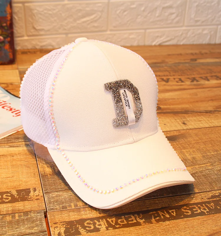 Бейсболка s Женская с блестящими буквами D Casquette регулируемая хип-хоп одноцветная бейсболка для девочки Кепка модная Стильная кепка s - Цвет: WHITE MESH