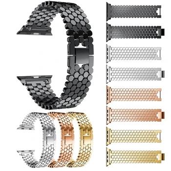 

Stainless Steel Strap Watch Band Scales Shape Metal Link Strap ForApple Watch Series 5 4 3 2 1 38-44mm Black Gold Color Adults