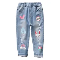 Осенние джинсовые штаны для маленьких детей, джинсы длинные штаны с рисунком кролика для малышей, штаны, штаны, новинка, Hvlv