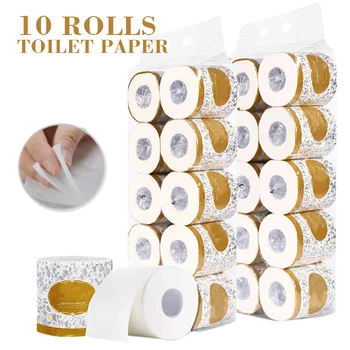 

10 Rolls Toilet Roll 3-ply Toilet Tissue Soft White Multifunction Home Bathroom Paper Roll Toilet Rolls