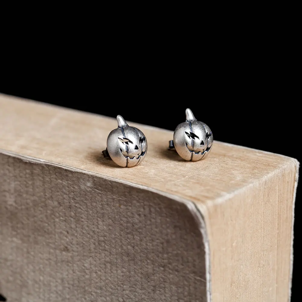Orecchini A Zucca Halloween In Argento Sterling 925 | Pendenti Autunnali Gotici 12 Mm | Regalo Uomo Donna
