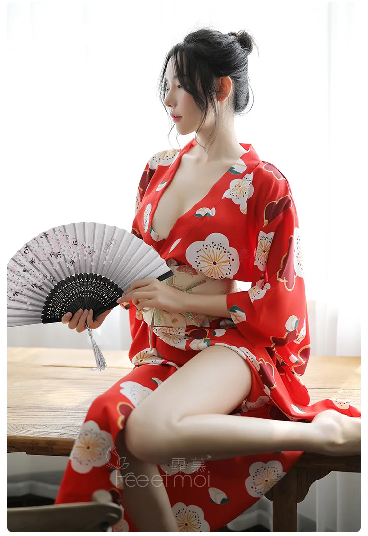 Соблазнительное кимоно японская Сакура Kawaii одежда для сна халат цветочный халат для женщин Ночная рубашка длинное платье с принтом пижамы Peignoir Femme