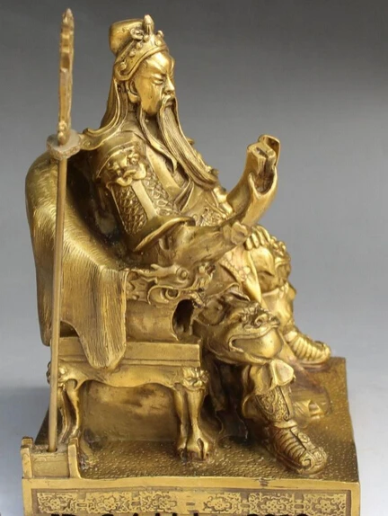 1" Китайский Бронзовый сиденье платье с драконами guan Gong Yu Бог войны рыцарь статуя R0707 B0403