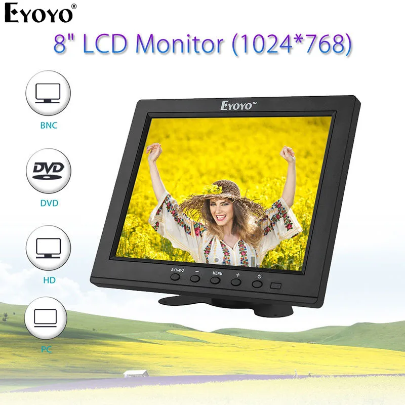 Eyoyo EM08B 8 дюймов портативный мини ТВ монитор TFT LCD экран 1024x768 дисплей с VGA BNC HDMI для
