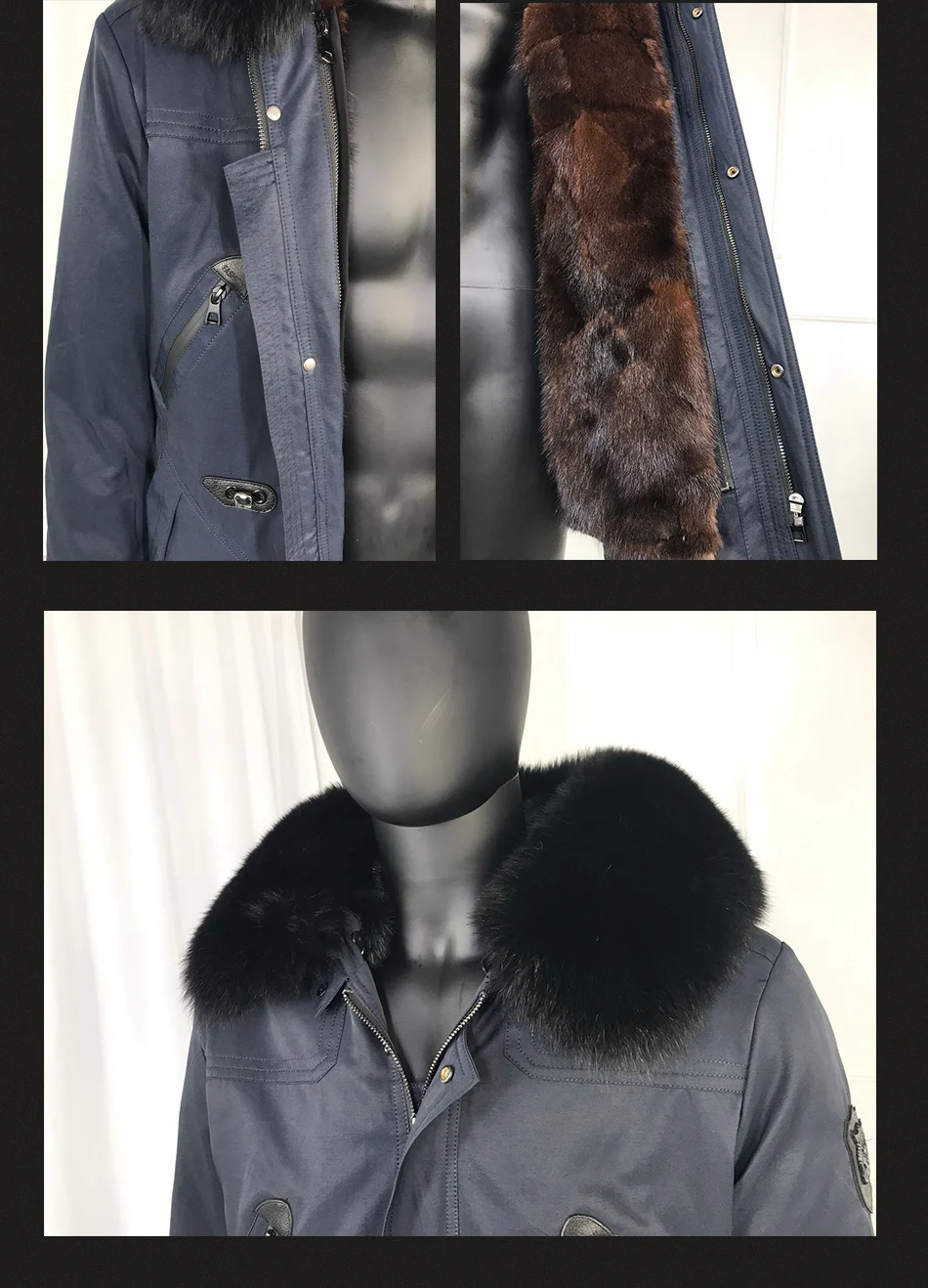Зимняя утепленная меховая подкладка, Мужское пальто, Воротник из натурального меха, куртка с капюшоном, подкладка из натурального меха норки, капюшон из натурального меха лисы, воротник-парка