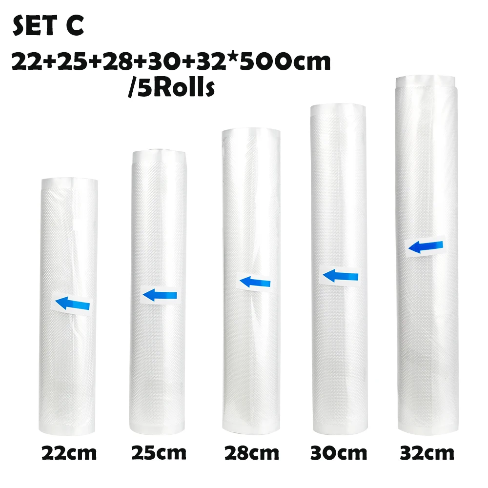 5Rolls SETC 1 рулон/5 рулонов бытовая пищевая вакуумная упаковочная сумка для вакуумного упаковщика, вакуумная сумка для хранения продуктов, для сохранения свежести пищи, кухонные фруктовые мясные орехи - Цвет: 5Rolls SETC