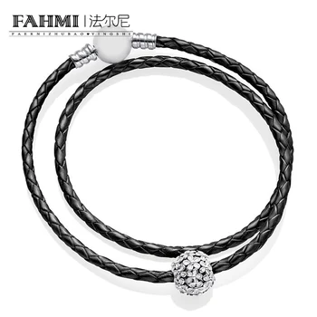 

2020 100%925 Sterling Silver New DARLING DAISY MEADOW CLIP IVORY Black Fashion Double Leather Bracelet Set 791494EN12 590745CIW