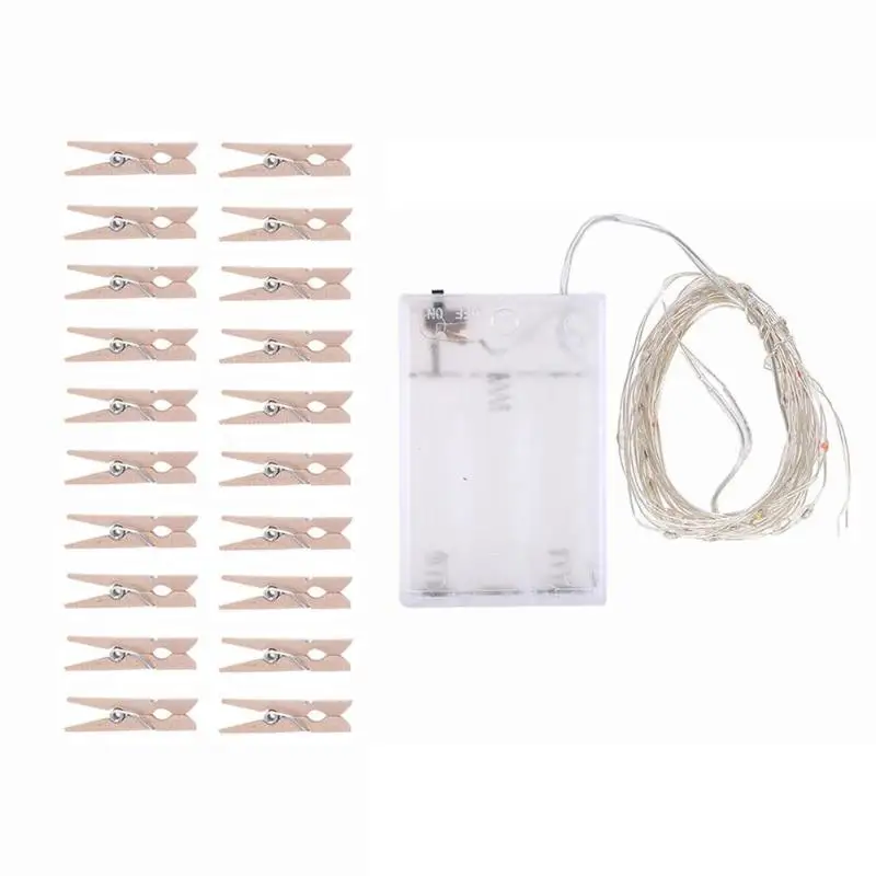 2/4m LED Clip Light String Warm White/Colorful Battery Operated Copper Wire String Photo Clip Bedroom Decorative Accessories