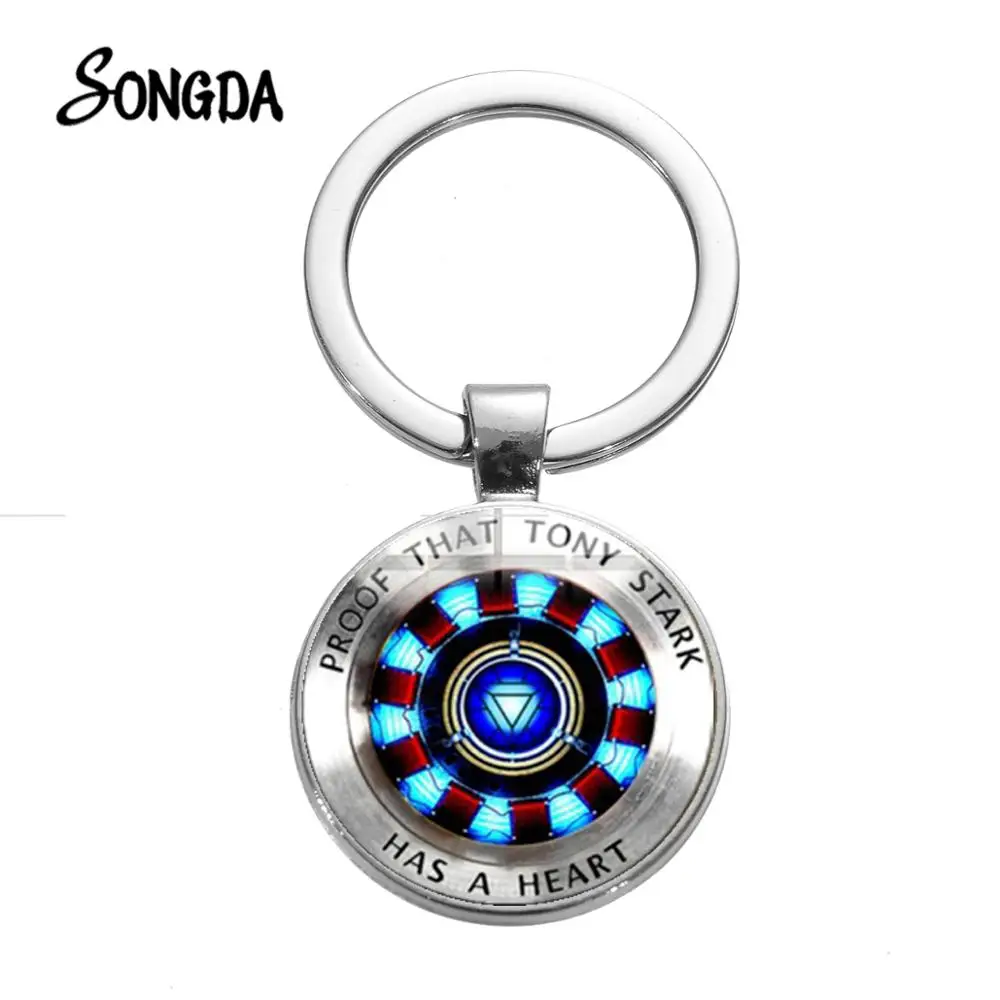 

SONGDA New Cool Iron Man Tony Stark Keychain Marvel The Avengers 4 Arc Reactor Sign Glass Keyring Chains Hot Movie 2019 Collect