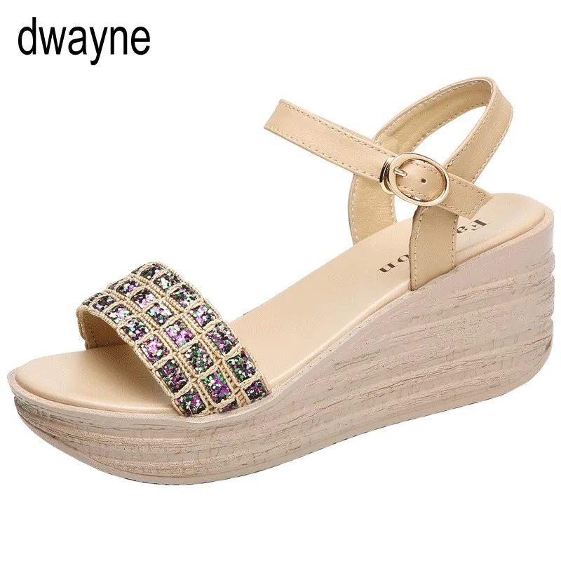 

New Summer Women Sandals Wedges Woman Shinny Crystal Decoration Elegant Ladies Platform Sandals 2019