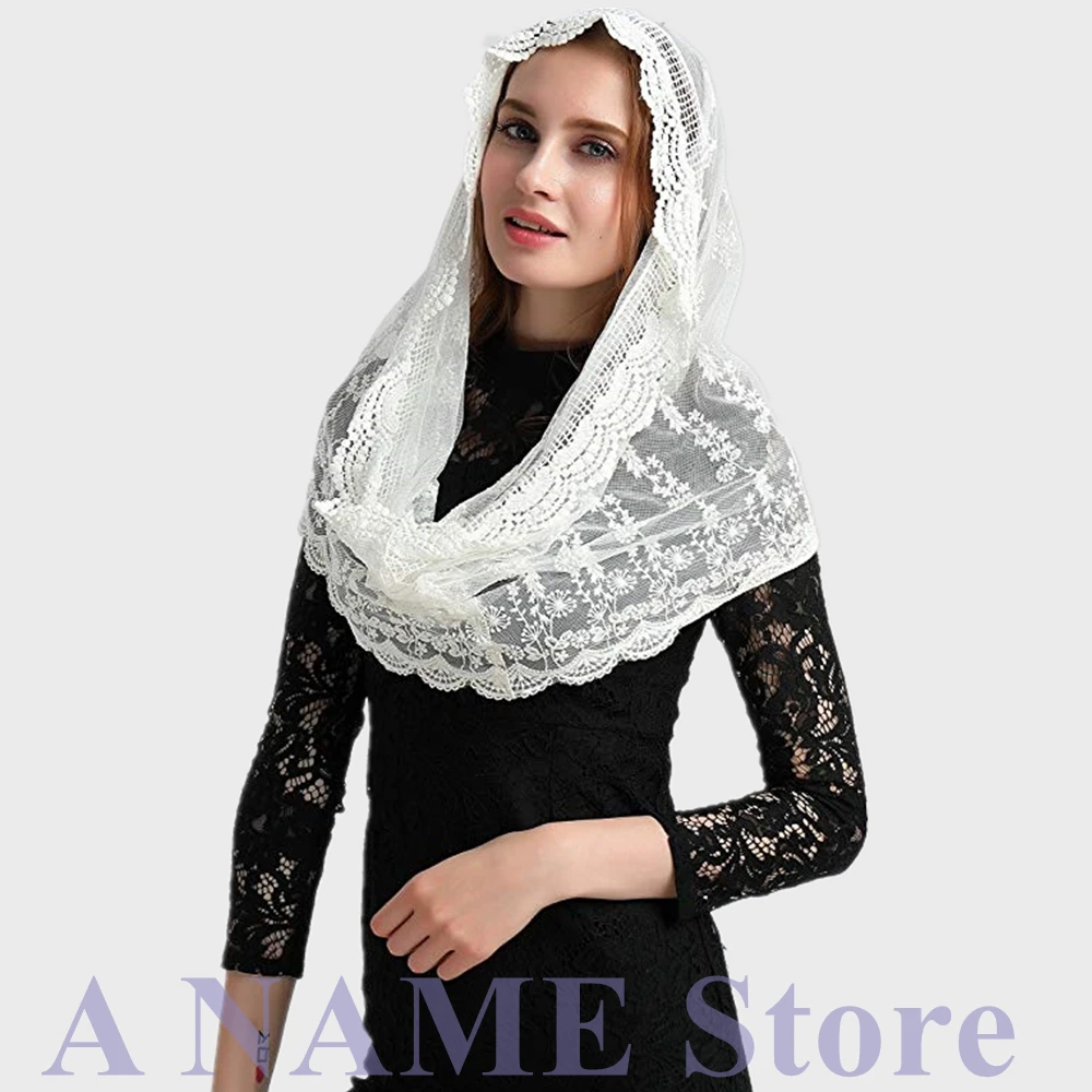 Круглая винтажная Кружевная аппликация вуаль для церкви Catholique Mantilla, женское покрывало для головы, бесконечность, латинское покрывало для мессы Velo de novia Negra