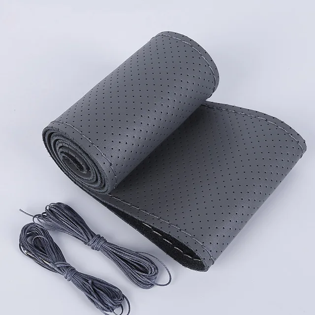 Car Steering Wheel Cover Braid Soft Texture Car Covers With Needles And Thread Artificial Leather Car Styling Covers 2-gray