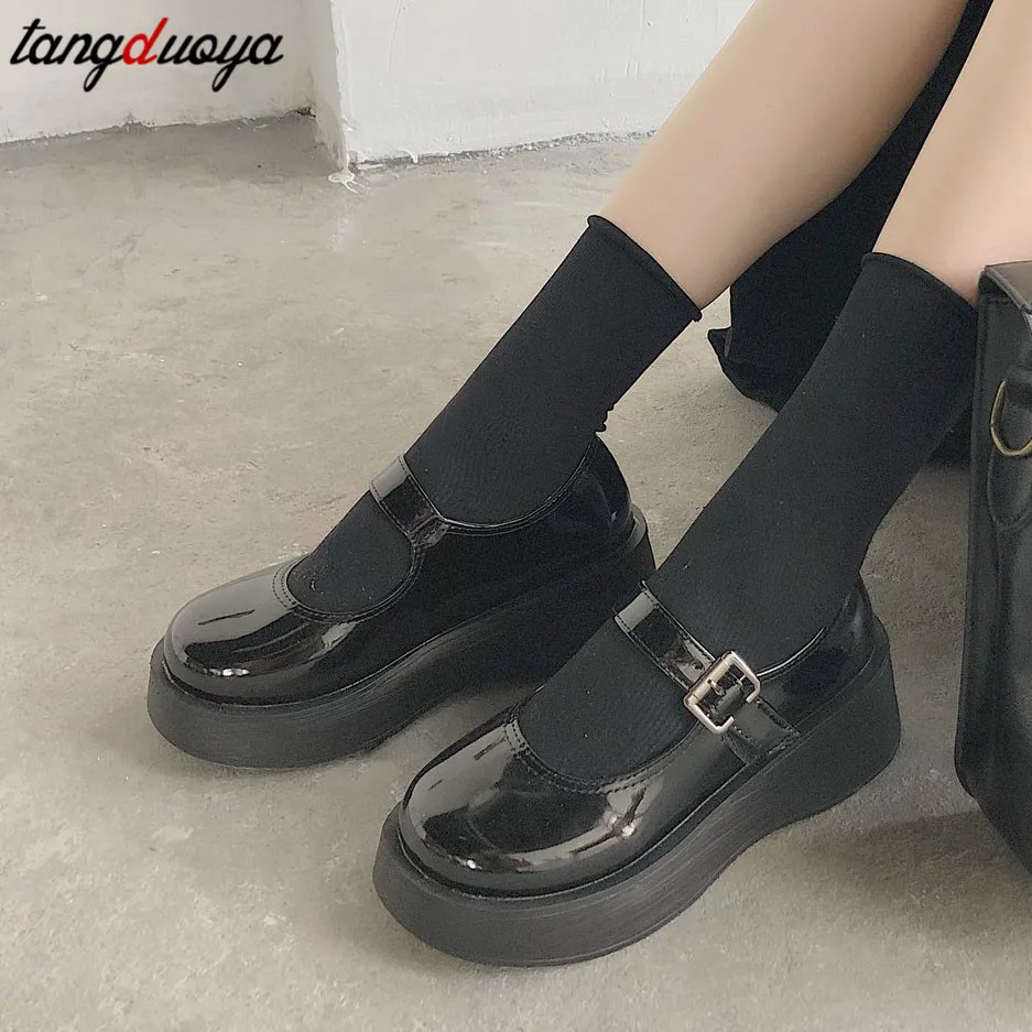 Zapatos de cuero pequeños para mujer, zapatos Mary Jane de plataforma retro de tacón alto japonés para Primavera, 2021