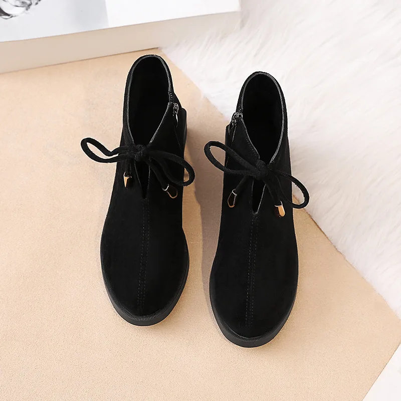 

Short Boots Women's 2019 Autumn New Style Martin Boots Student Korean-style Versatile round-Toe Suede Semi-high Heeled Large Siz