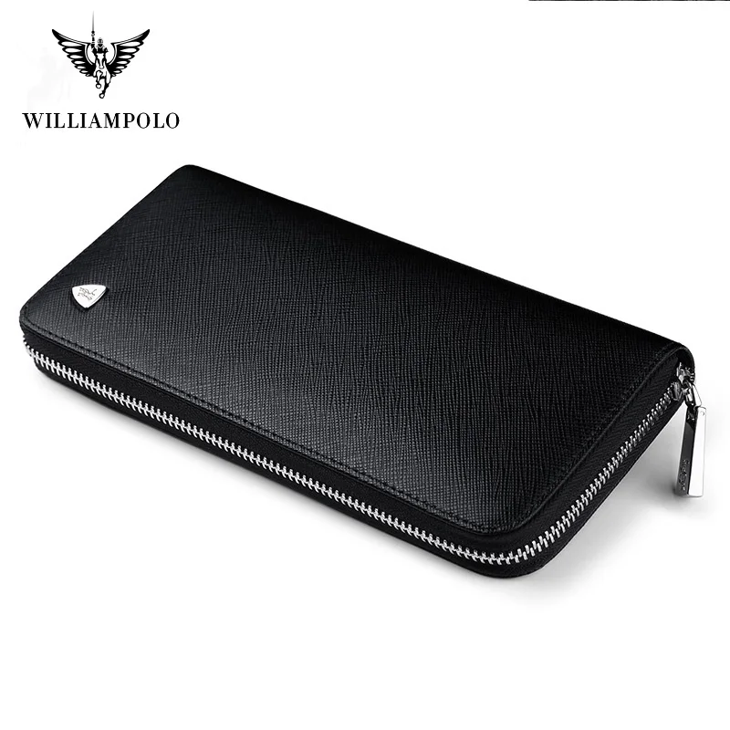 

WILLIAMPOLO New fashion men long wallet genuine leather purse handbags for male luxury brand zipper men clutches long wallets