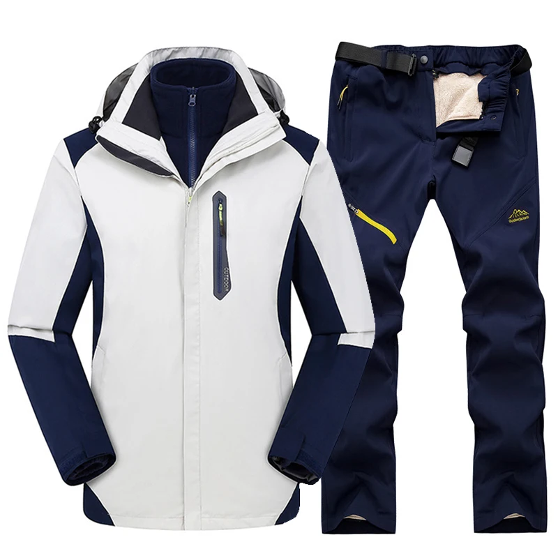 White Dark blue Лыжный костюм для мужчин зимний теплый ветрозащитный водонепроницаемый Спорт на открытом воздухе зимние куртки и брюки Горячая Лыжная Экипировка для мужчин t сноуборд куртка для мужчин бренд - Цвет: White Dark blue