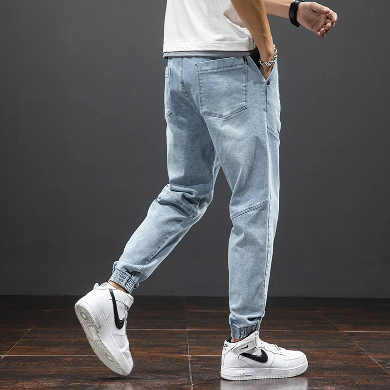 Men's Straight Harem Jeans Men Stretched Denim Pants Streetwear Stretch Joggers Casual Baggy Elastic Jeans Trousers Slim Fit