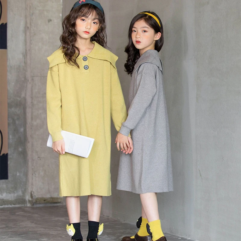 Длинное вязаное платье-свитер для девочек-подростков Осень-зима 2021 | Детская