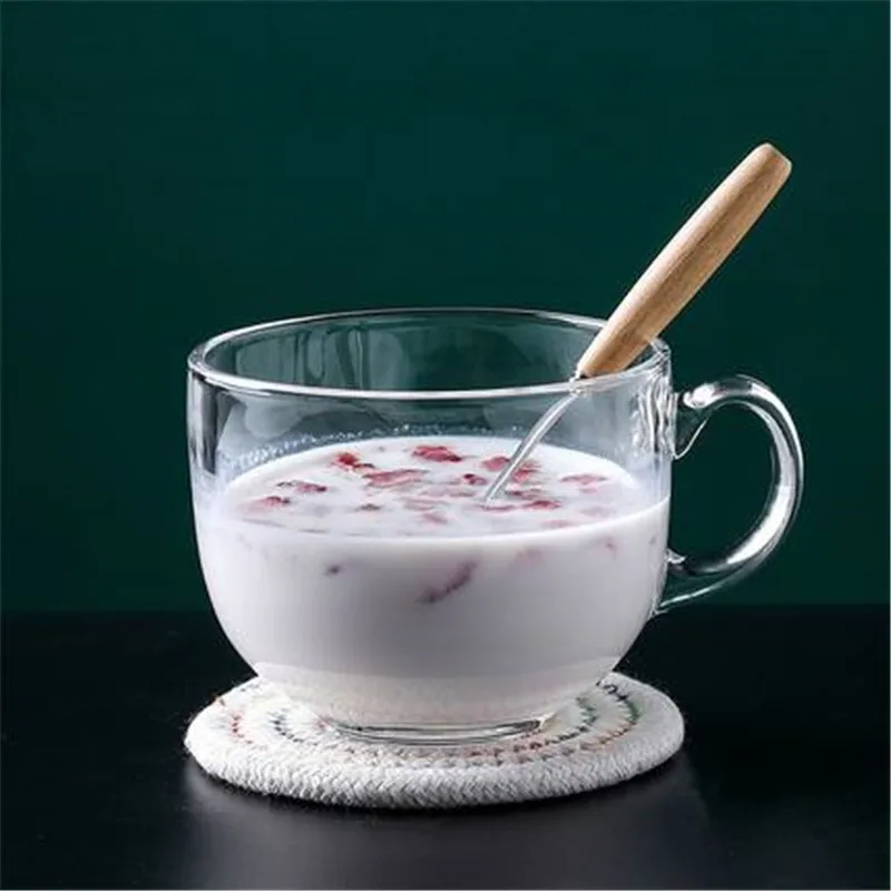 480 мл стеклянная чаша кофейная кружка с ручкой и ложка для молока сок чайная чашка для дома, кухни, офиса питьевой стакан es посуда творческие подарки
