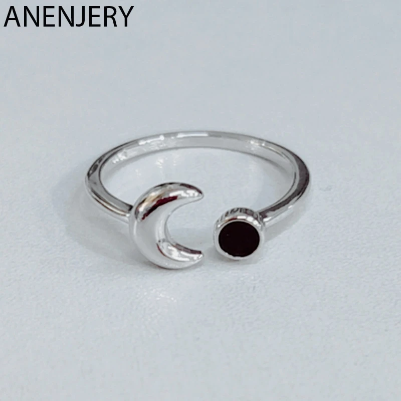 ANENJERY, простое модное кольцо с черной глазурью, кольцо с Луной, 925 пробы, серебряные кольца для женщин, ювелирные изделия, подарки, Прямая поставка, S-R537