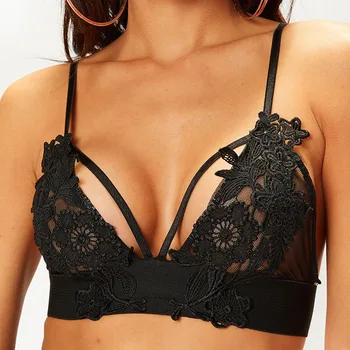

Summer Women Bra Hollow Out Net Yarn Floral Embroidery Wire Free Sexy Lace Bralette Adjusted Comfortable Soft Bras for Women