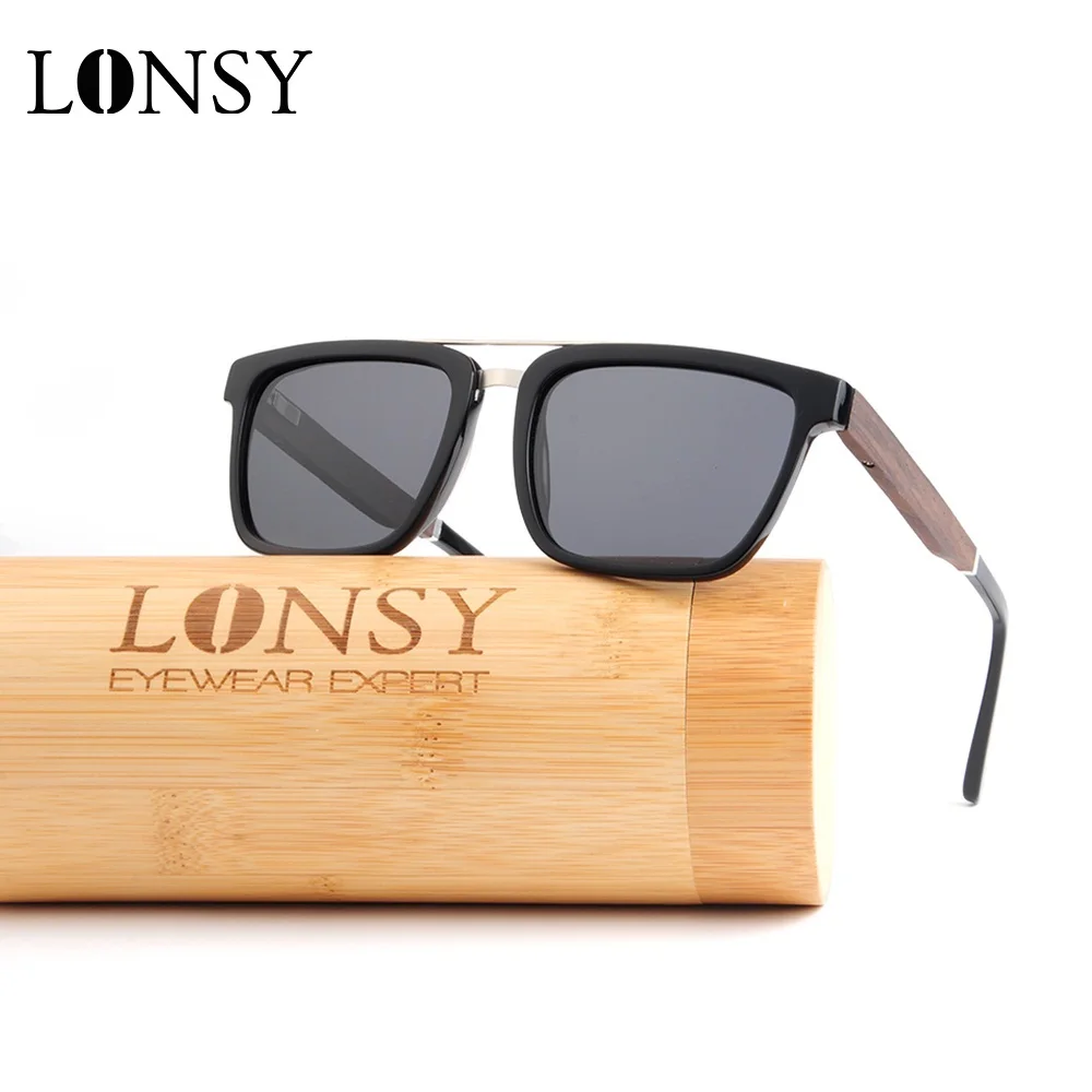 

LONSY 2020 Classic Acetate Wood Women Men Sunglasses Polarized Luxury Brand Retro Shades Eyewear Oculos de sol UV400 Gafas