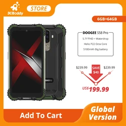 DOOGEE S58 Pro Мобильный Телефон IP68/IP69K водонепроницаемый прочный телефон 5180 мАч 5,71 дюймFHD + дисплей 6 ГБ + 64 ГБ Android 10 NFC Смартфон