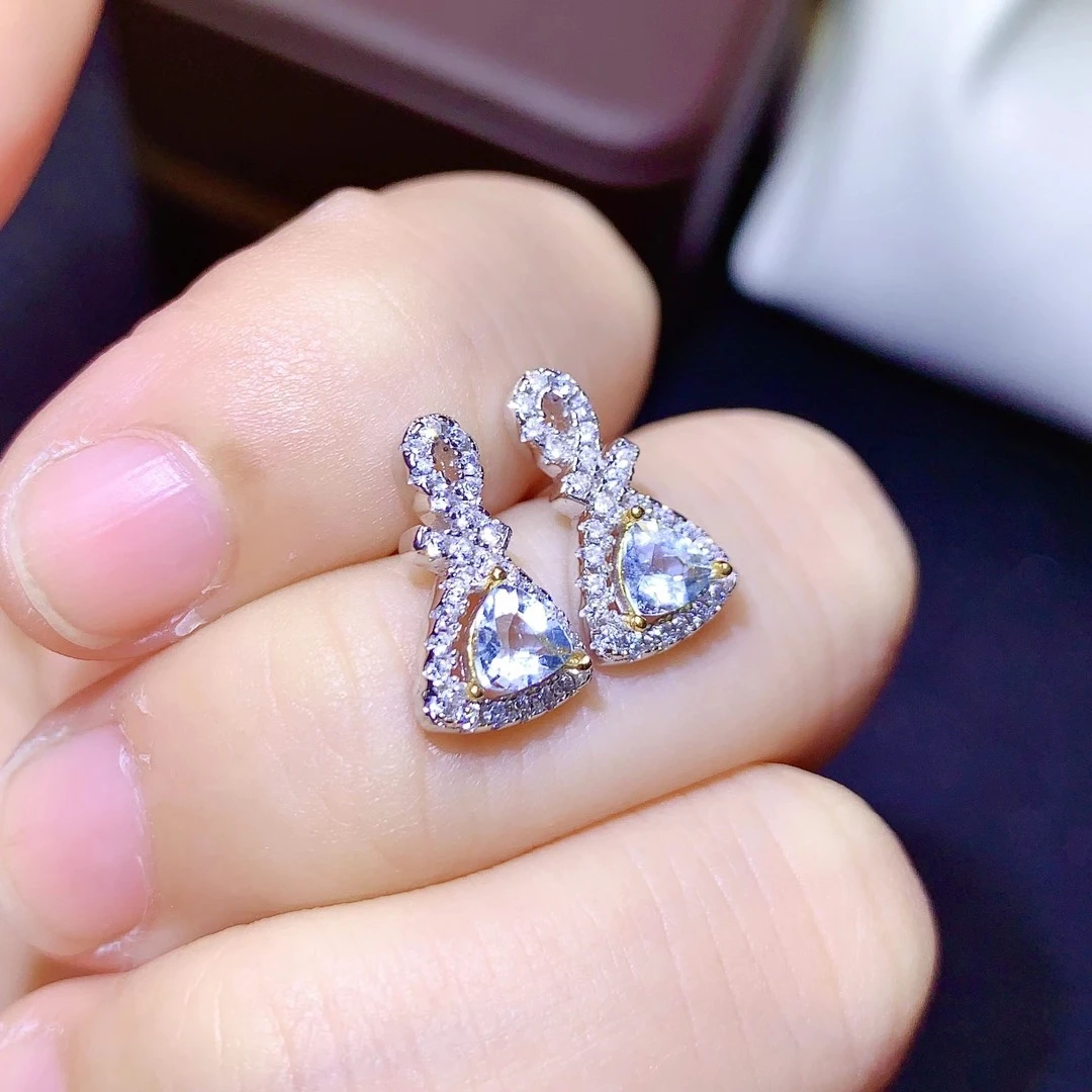 

CoLife Jewelry Elegant Silver Gemstone Earrings 4mm Natural Aqumarine Stud Earrings 925 Silver Aqumarine Jewelry Gift for Woman