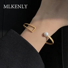 MLKENLY настоящий 925 корейский матовый треугольный жемчуг холодный ветер индивидуальный дизайн открывающийся браслет для женщин хорошее ювелирное изделие