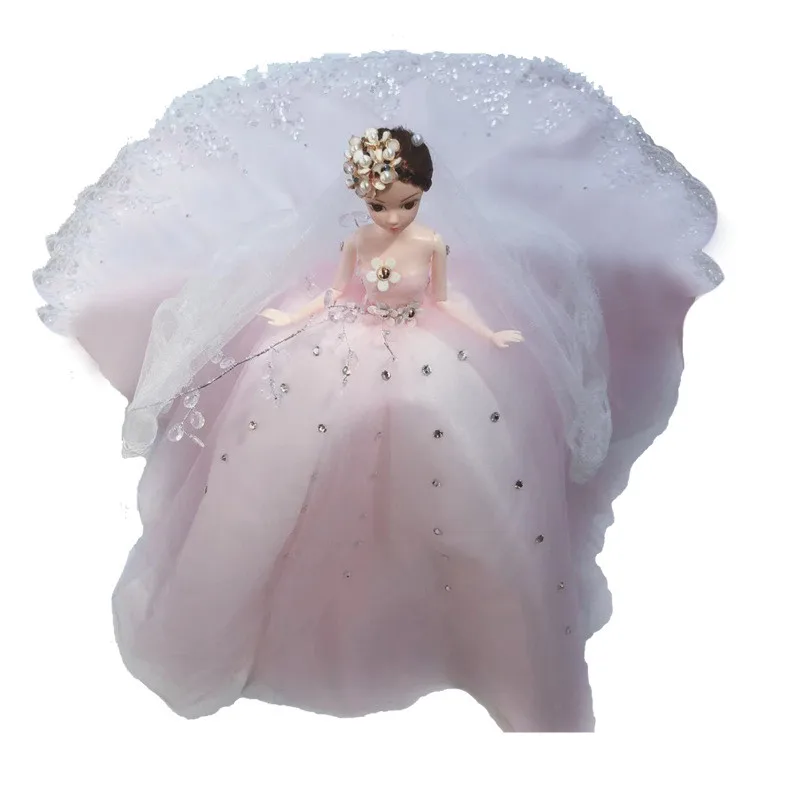 Mini Bride Doll High Quality Soft Luxury Long Tail Dream Wedding Dress Princess Evening Party Clothes Child Present Girl's Gift