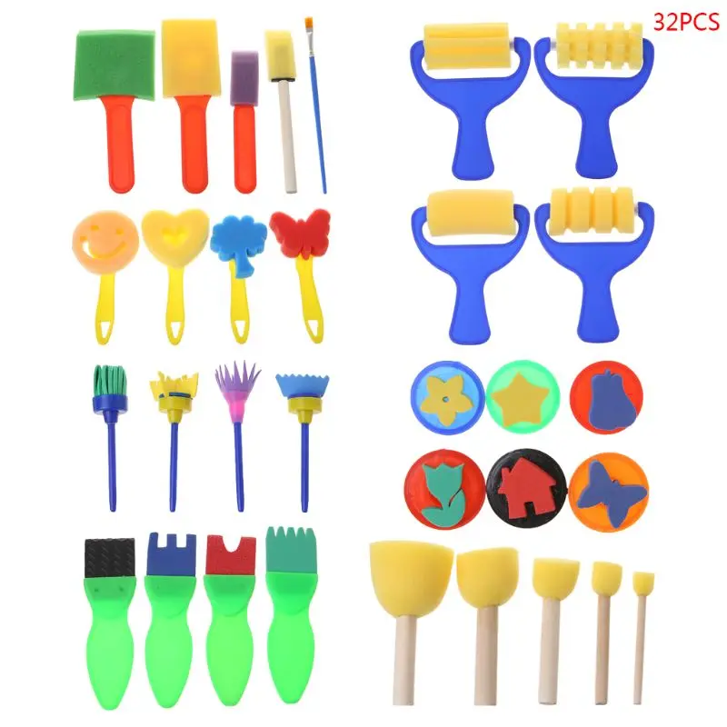 32 шт./компл. моющиеся губка набор кистей для рисования инструмент для детей ясельного возраста, Ранние обучающие игрушки товары для рукоделия подарки - Цвет: 5AC1101675