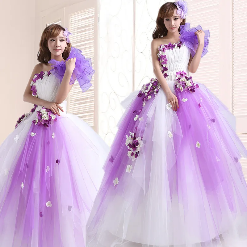 Фиолетовое Пышное Платье с аппликацией милое Цветочное платье на одно плечо с оборкой бальное платье пышные платья для подростков Пышное Платье ruha