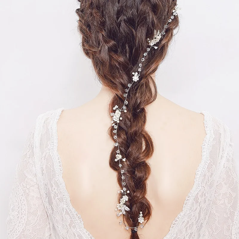 SLBRIDAL, серебряные, проводные, хрустальные стразы, Пресноводный Жемчуг, цветок, свадебные аксессуары для волос, лоза, свадебная повязка на голову, для подружек невесты