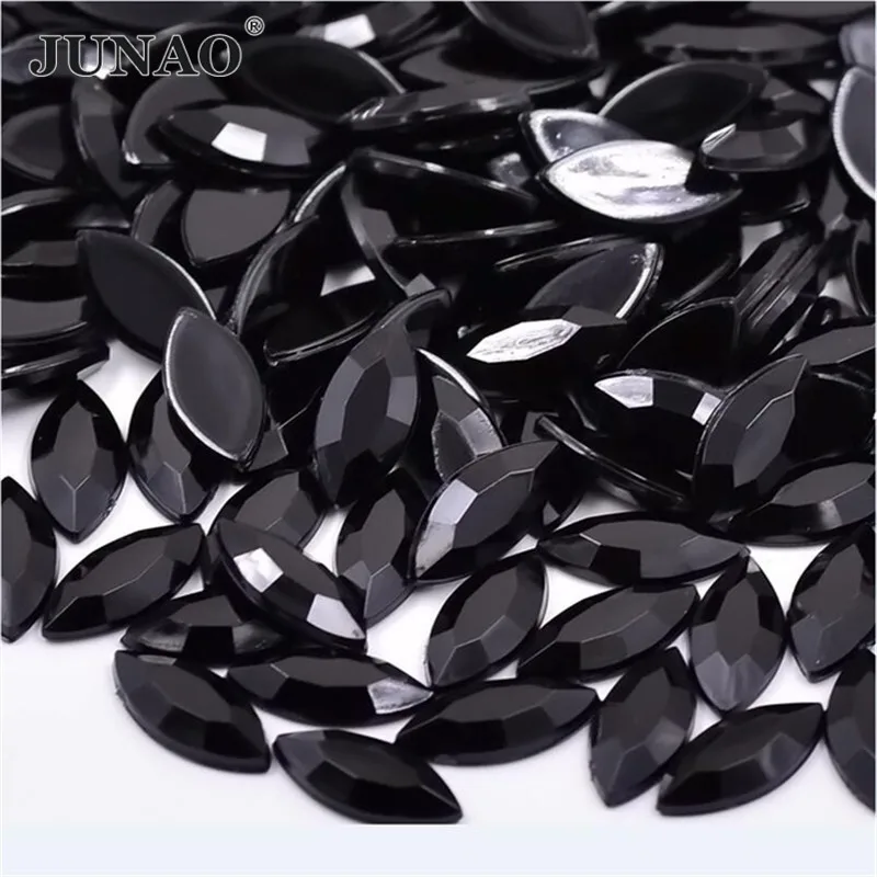 

JUNAO 100pcs 12*25mm Black Color Horse Eye Rhinestone Applique Acrylic Gems Flatback Strass Diamond For Clothes Jewelry