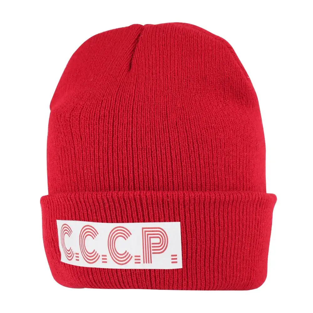 Русская Шапка-бини с принтом CCCP, мужские вязаные зимние тонкие шапки, женские шапки, флисовая короткая облегающая шапка, теплые осенние шапки