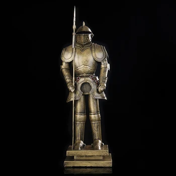 

Middle Ages Iron Art Armour Soldier Statue Antique Metal Scaled Spear Cavalier Model Figurine Decor Ornament Craft Accessories