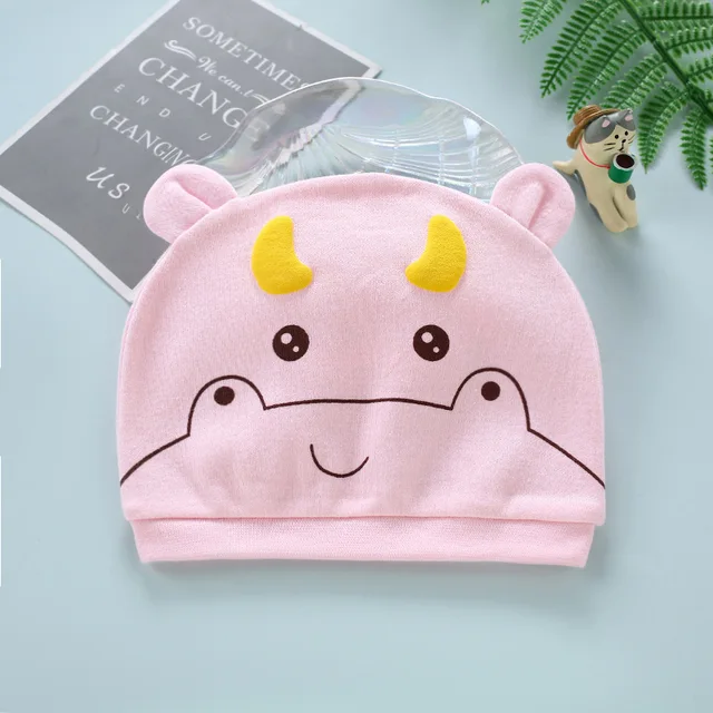 Four Seasons Kids Newborn Baby Hats 100% Cotton Cap 40 Color Cartoon Cute Printed Hat Suitable for 0-12 Months Baby Accessories baby pink