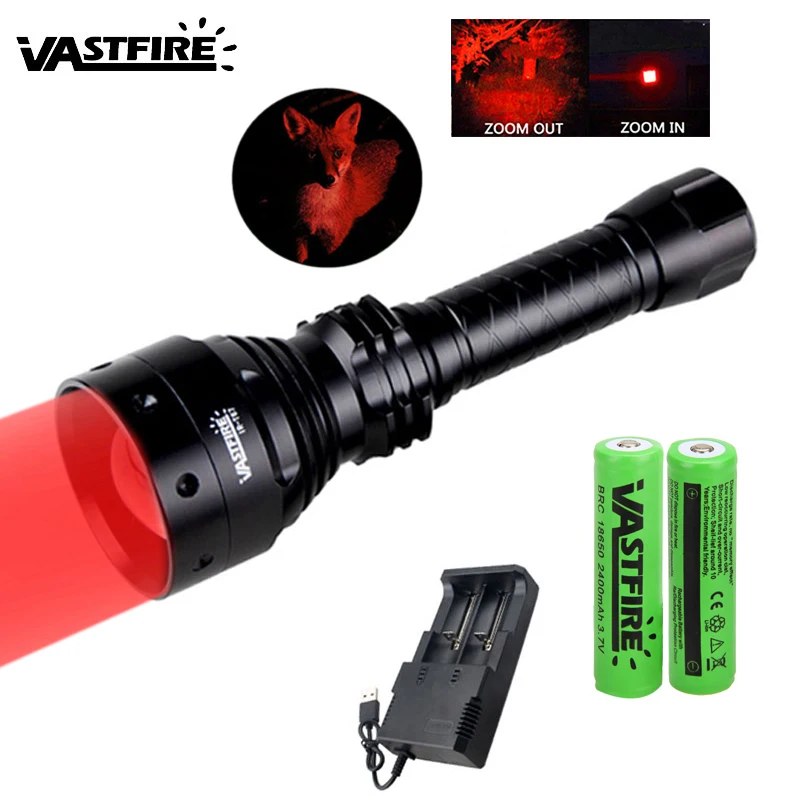 

Tactical T67 500 Yard LED Version Super Bright 1300lm Zoomable Hunting Flashlight Predator Weapon Gun Lights+2*18650+USB Charger