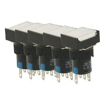 

5 Pcs Panel Mount Momentary White Lamp Rectangular Push Button Switch DC 24V