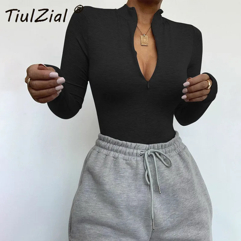 TiulZial-Body ajustado con cremallera para mujer, Body Sexy negro para mujer, Body básico para mujer, Mono Blanco para mujer