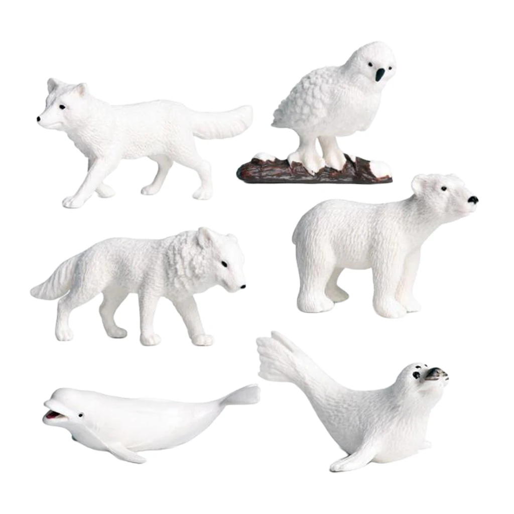 Arctic Animal Figurines, 6Pcs Polar Bear Sea Dog Animal Figurine DIY Miniature Fairy Garden Plant Decor
