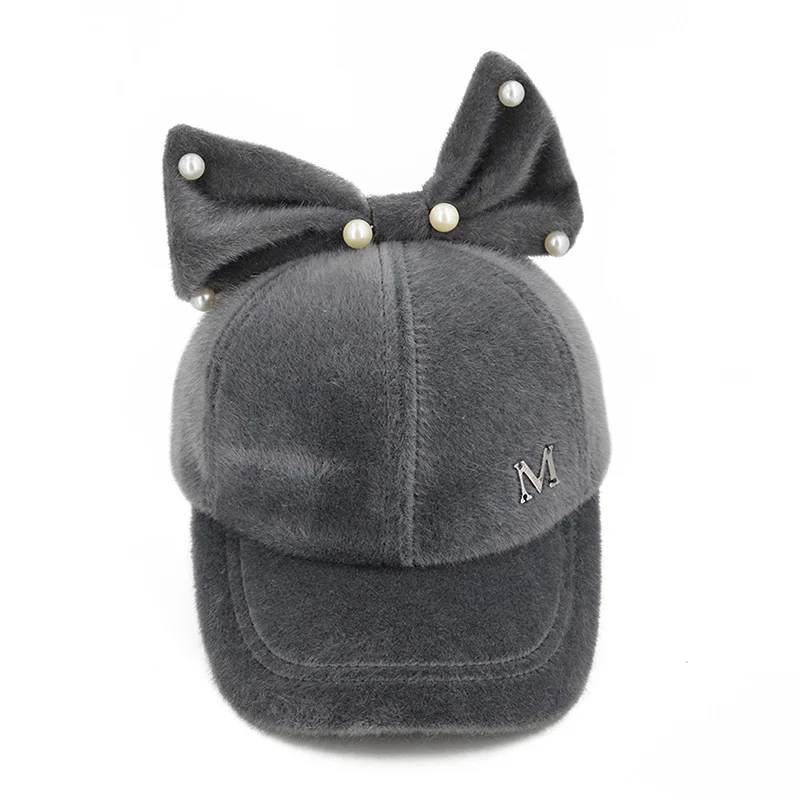 style 1 grey Зимняя теплая детская шапка с бантиками, милая детская однотонная шляпа с жемчужинами для мальчиков и девочек, детская бейсболка, шапка для малышей - Цвет: style 1 grey